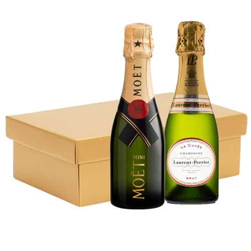 Mini Champagne Moet Brut and Laurent Perrier Brut 20cl Twin Hamper Gift Box